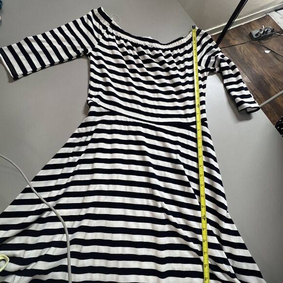 Open Gates Dress Women’s Size Medium Striped Off Shoulder Knee Length Fitnflare - Picture 7 of 9